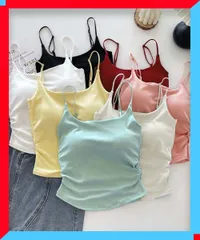 新品 カップ付きキャミソール レディース サイドシャーリング 細ストラップ 薄手 ギャザー 大人 【送料無料】