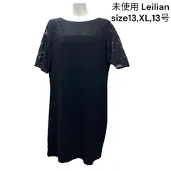 ◇未使用 レリアン Leilian ワンピース 半袖 膝丈 レース ブラック 13、XL、13号 レディース S5S776