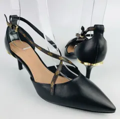 新品未使用★LOUIS VUITTON・ルイヴィトン レディース レザー スター柄クロスストラップ メタルブランドロゴ ポインテッドトゥ パンプス (35) 訳アリ イタリア製 ブランド レディース靴 ビジネスシューズ ブラック