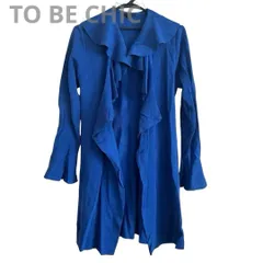 美品 TO BE CHIC トゥービーシック フリル ロング カーディガン シフォン ウエストベルト付き ブルー 青 秋冬 レディース