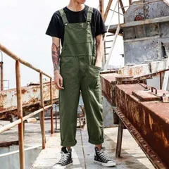 オーバーオール メンズ サロペット 薄手 作業着 綿 ゆったり カーゴパンツ サイドボタン カジュアル レディース オールインワン カーキ ブラック おしゃれ 秋 冬 春 夏 LL 2L M250315-115