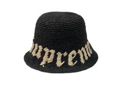 シュプリーム SUPREME 23SS Old English Straw Crusher オールド イングリッシュ ストロー クラッシャー バケットハット バケハ キャップ 麦わら 帽子 黒 帽子 ロゴ ブラック フリーサイズ 104H-33