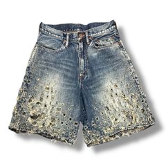参考上代66000円 未使用品 SUGARHILL 24SS CRUSHED MODERN DENIM WIDE SHORTS クラッシュデニムワイドショーツ ハーフパンツ シュガーヒル 2441000427 インディゴ 28 93330A7