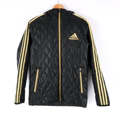 アディダス キルティングジャケット コート フード付き 中綿入り アウター スポーツウェア メンズ Sサイズ ブラック adidas 【中古】