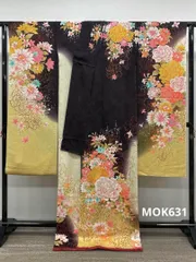 振袖 仮絵羽 銀通し ラメ刺繍 銀彩 紋意匠 大輪 正絹 未仕立て品 八掛付き MOK631