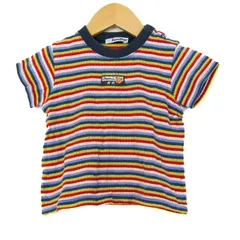 ファミリア 半袖Ｔシャツ トップス ボーダー柄 肩スナップ ベビー 男の子用 90サイズ 青×赤×白 Familiar 【中古】