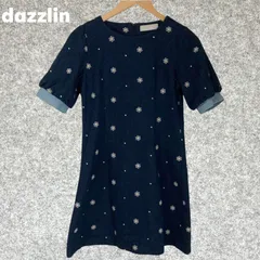 dazzlin ネイビー 花柄刺繍 半袖ミニワンピース チュニック Fサイズ