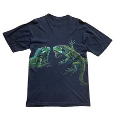 90's HARLEQUIN NATURE GRAPHICS IGUANA Print T-Shirts 90年代 イグアナ 爬虫類 プリントTシャツ ヴィンテージ 古着 オーバープリント トカゲ シングルステッチ