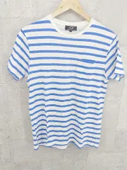 ◇ BEAMS ビームス ボーダー　 半袖 プリント Tシャツ カットソー M ホワイト　ブルー *  【1002797640079】