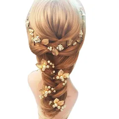 【在庫処分】髪留めとイヤリング付き 結婚式 披露宴 髪飾り ヘアバンド コサージュ カチューシャ ドレス ヘッド モチーフ ゴールドリーフ のセット ストーン ライン 飾り 髪 花嫁 ウェディング