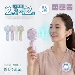 【処分セール！】Wブレードハンディファン 風量3段階 扇風機 ポータブル 卓上 軽量 小型 コンパクト 携帯 持ち運び ハンディ 手持ち 暑さ対策 冷感 強風 大風量 ミニファン 充電式 USB タイプC イベント アウトドア スポーツ カラビナ ギフト