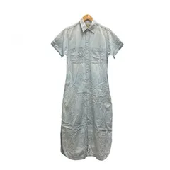 ポロ ラルフローレン POLO RALPH LAUREN シャツワンピース ロング 半袖 デニム コットン混 リネン混 XS 水色 ライトブルー