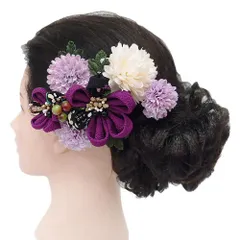 髪飾り 成人式 つまみ細工 振袖 前撮り 袴 花 浴衣 夏祭り 花火大会 ２点セット 紫 白 浴衣 かんざし 髪型 ヘアスタイル ヘア No.9-3847