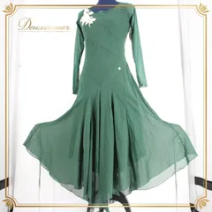 社交ダンス 衣装 スタンダード ドレス レッスンウェア 練習着 レディース オールシーズン ホワイト系 白 グリーン系 緑 花柄 花模様 長袖 レース グリーン フラワー エレガント シック ショート スカート ダンス用 薄手 軽量 繊細 なデザイン