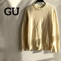 GUジーユーアイボリー無地長袖ニットセーターシンプルMメンズ