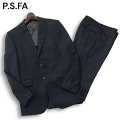 P.S.FA パーフェクトスーツファクトリー 通年 背抜き★ シャドーストライプ セットアップ スーツ Sz.92 Y6　メンズ ネイビー
