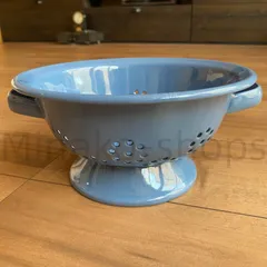 フランス BROCANTE ホーロー水切りコランダー 片手鍋 水色マーブル 富士ホーロー コランダー 22cm C-22CL ほうろう,琺瑯,水切り