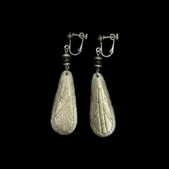 和風 竹モチーフ ロングイヤリング 銀色メタリック 和装アクセサリー