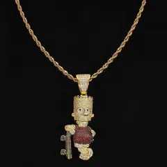 キャラクターモチーフ カスタムペンダント MANGA スケボー CZダイヤ（キュービックジルコニア）チェーン付き 18K イエローゴールド ゴールド USラッパー Kronic