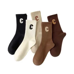 【新着商品】違う色 春秋冬 靴下 靴下 快適 防臭 通学通勤 刺繍 5足セット 綿 カジュアルソックス 無地 くつした セット 22-25cm 女性用 スーポ レディース ソックス