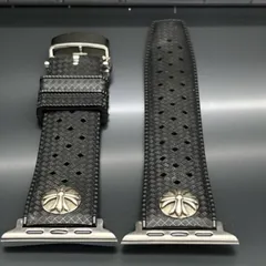 ブラック　AppleWatch用フッ素ラバー　バンド　コンチョ　アップルウォッチ用　カスタム　ベルト　38 40 41 42 44 45 46 49 SE 　Ultra