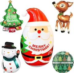 D・STONE クリスマス バルーン サンタ 飾り 高さ約120cm 装飾 風船 玄関 お店 クリスマスツリー 雪だるま バンビ 計5点(レッド等,  大)
