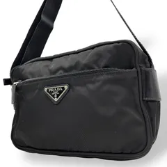 美品 PRADA プラダ ショルダーバッグ 斜め掛け カメラバッグ ナイロン レザー 本革 NERO 黒 ブラック シルバー金具 ユニセックス 三角プレートロゴ ファスナー開閉 テスート K12