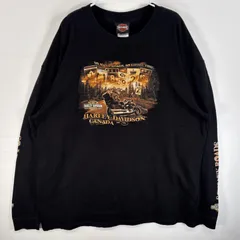 古着 ハーレーダビッドソン HARLEY DAVIDSON 長袖Tシャツ 両ラバープリント 袖プリント 大きいサイズ 2XL  ブラック系 メンズ