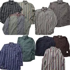 古着卸 まとめ売り ストライプ柄 長袖シャツ 10枚セット (メンズ XL ) パステルカラー ノーカラー ダブルフラップ MU2363