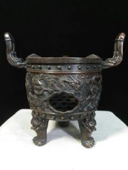 BK559 時代銅器 古銅 蝋型鋳銅 龍形脚 薄端 花器 - メルカリ