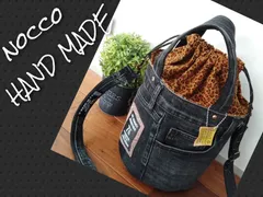 №689【Black DENIM✖️Leopard 巾着バケツ型ToteBAG♥】DENIM Remake👖丸底♫