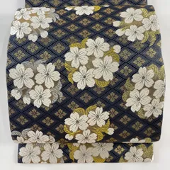 花柄刺繍　山口美術織物　袋帯 黒　長さ約440㎝　新品　未使用品 お仕立て付き【尾峨佐染繍◇銀通し刺繍袋帯】月下美人 黒 白の