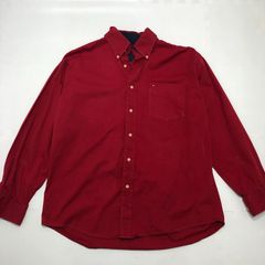 TOMMY HILFIGER トミーヒルフィガー ボタンダウン長袖シャツ オックスフォードシャツ ロゴ刺繡 00`s メンズ レッド
