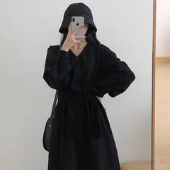 マキシワンピース レディース ロングワンピース Vネック 無地 ワンピース 韓国風 ゆったり 通勤 カジュアル 通学 きれいめ オフィスshili34