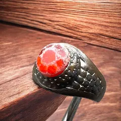 指輪 インディアンジュエリー リング 赤 オレンジ 丸 デザイン 16号 無骨 一点物 オリジナル 天然石 デザイン ビンテージ ヴィンテージ アンティーク ナバホ ズニ 等   600 p10/