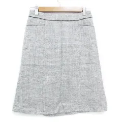 23区 オンワード樫山 ツイードスカート フレアスカート ひざ丈 ラメ ウール混 シルク混 40 白 黒 ホワイト ブラック /FF49