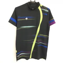 ★特価★【新品】ルコック 半袖ハイネックシャツ 黒×イエロー 総柄 吸汗 UVカット  メンズ M ゴルフウェア 2023年モデル le coq sportif