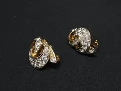 ■美品■ NINA RICCI ニナリッチ ラインストーン クリップ式 イヤリング アクセサリー レディース ゴールド系×シルバー系 DE7413