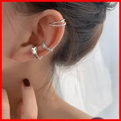 DALISITO イヤーカフ フェイクピアス ピアス イヤリング 片耳用 耳掛け 軟骨 挟む ピアス穴不要 シンプル シルバー 4個入り