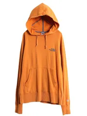 【お得なクーポン配布中!】 ノースフェイス スウェット フード パーカー メンズ S 古着 The North Face プルオーバー トレーナー スエット 裏起毛 ロゴ 刺繍 オレンジ