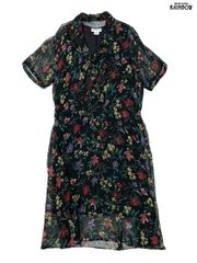 古着 BEDFORD FAIR lifestyies 花柄 シフォン ロング丈 半袖 ワンピース 黒 (otu2506088)