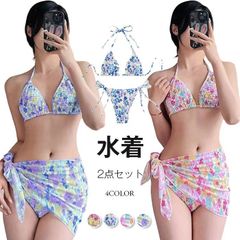 ビキニ レディース 水着 三角ビキニ 上下2点セット 花柄 可愛い セクシー 紐 プール おしゃれ 女性用 パット付き ビキニセット 女性用水着 ボディラインを美しく見せる min#