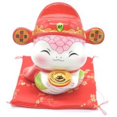 蛇 巳の置物 貯金箱 陶器製 13cm 敷物付き ヘビ へび 十二支 干支