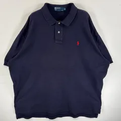 古着 90's/90年代 ポロバイラルフローレン Polo by Ralph Lauren 半袖 ポロシャツ ワンポイント ロゴ 刺繍 大きいサイズ 2ボタン XL  ネイビー 無地 メンズ