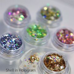 ホロ シェル グリッター ジェルネイル ネイル ホログラム パウダー ゴールド ピンク グリーン レッド ブラウン 6種類 約0.2g 52 linogelplus リノジェルプラス