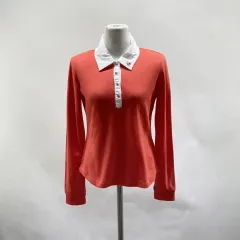 ルコックゴルフ レディースカラーロングスリーブ t シャツ レッド S パーマネント