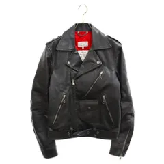 Martin Margiela 14 (マルタンマルジェラ) 15SS REPLICA 1950s Leather perfecto レプリカ ヴィンテージ加工 カウレザー ダブルライダースジャケット 牛革 ブラック S30AM0293のサムネイル