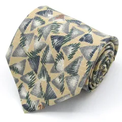 ユキコハナイ ブランド ネクタイ パネル柄 幾何学模様 シルク 日本製 未使用タグ付 PO  メンズ ベージュ YUKIKO HANAI 【中古】