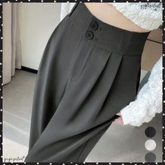 ワイドパンツ ツータックスラックスパンツ レディース ダブルボタンストレートパンツ オフィスカジュアル 着やせロングパンツ ハイウエストイージーパンツ バックゴム 体型カバーボトムス きれいめ通勤ズボン ドレープパンツ無地