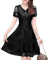 B.N.1（ビーエヌワン） セレクト ワンピース 二次会 結婚式 花柄 パーティー ドレス vネック シースルー ミニ 膝上 レディース フォーマル 衣装( 01_ブラック,  L)